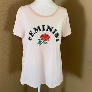 Feminist Graphic T-Shirt Rose Print Pink Cotton Tee Size Large
